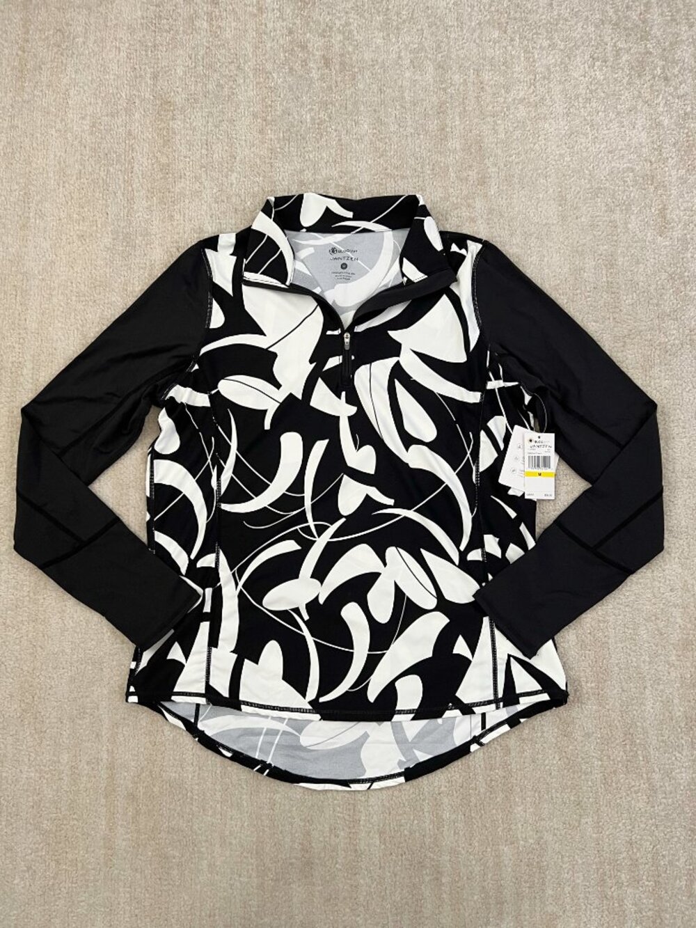 NWT Jantzen BloqUV Black White Swim Coverup Long Sleeve Top M